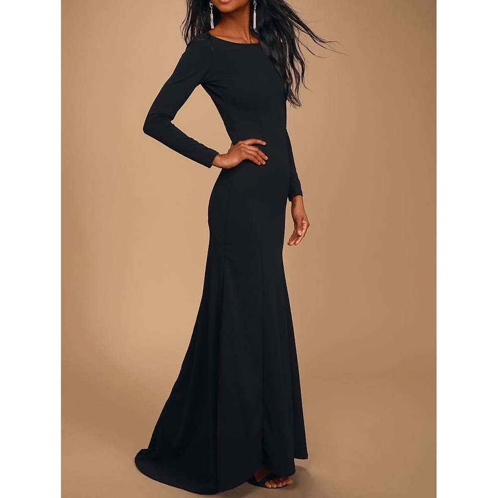 NWT Lulus Wait For Me Black Long Sleeve Maxi Dress Small